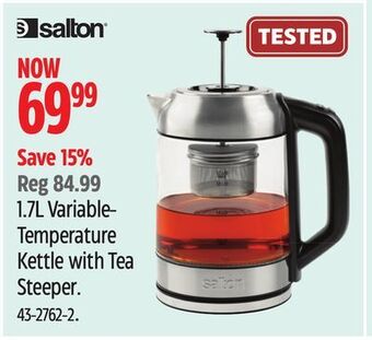Canadian Tire Salton 1.7l variable-temperature kettle with tea steeper offer