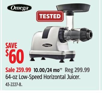 Canadian Tire Omega 64-oz low-speed horizontal juicer offer