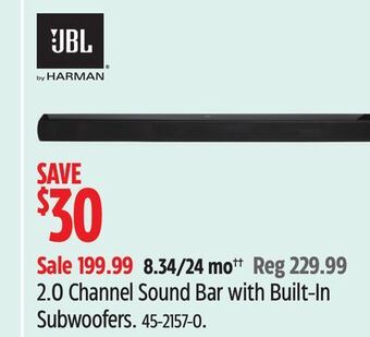 Canadian Tire Jbl 2.0 channel sound bar with built-in subwoofers offer