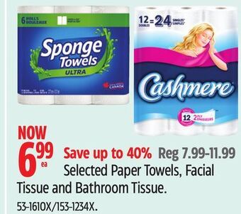 Canadian Tire Sponge towel selected paper towels, facial tissue and bathroom tissue offer