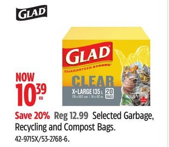 Canadian Tire Glad selected garbage, recycling and compost bags offer