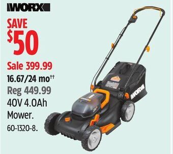 Canadian Tire Worx 40v 4.0ah mower offer