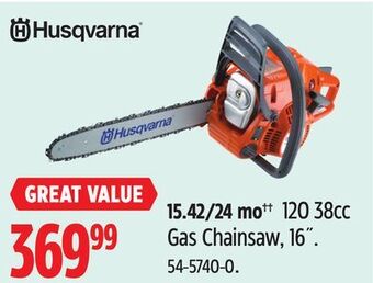 Canadian Tire Husqvarna 120 38cc gas chainsaw, 16 offer
