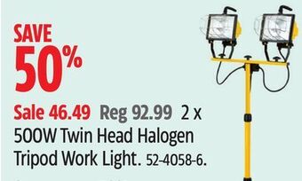 Canadian Tire Noma 2 x 500w twin head halogen tripod work light offer