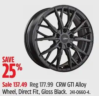 Canadian Tire Crw gt1 alloy wheel, direct fit, gloss black offer