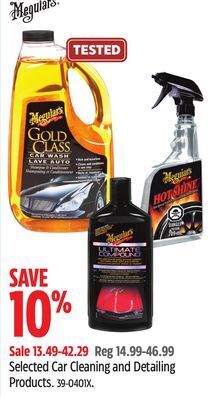 Canadian Tire Meguiar's selected car cleaning and detailing products offer