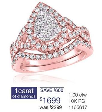 Charm Diamond 10k rose gold 1.00ctw pear shaped bridal set offer
