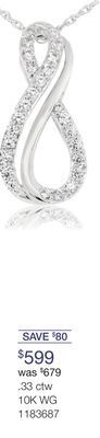 Charm Diamond 10k white gold 0.33ctw diamond infinity pendant offer