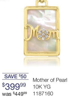 Charm Diamond 10k yellow gold mother of pearl & created white sapphire pendant offer