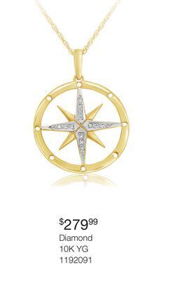 Charm Diamond 10k yellow gold diamond compass pendant offer
