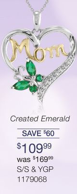 Charm Diamond Sterling silver & yellow gold created emerald & created white sapphire pendant offer