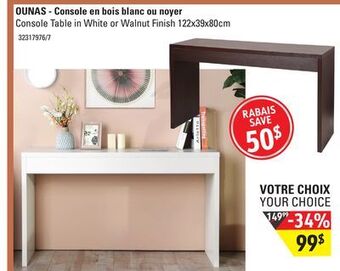 Sushi Shop Console table in white or walnut finish offer