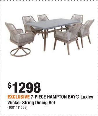 Home Depot Exclusive 7-piece hampton bay® luxley wicker string dining set offer