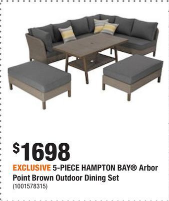 Home Depot Exclusive 5-piece hampton bay® arbor point brown outdoor dining set offer