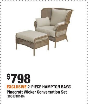 Home Depot Exclusive 2-piece hampton bay® pinecroft wicker conversation set offer