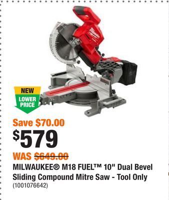 Home Depot Milwaukee® m18 fuel™ 10 dual bevel sliding compound mitre saw - tool only offer