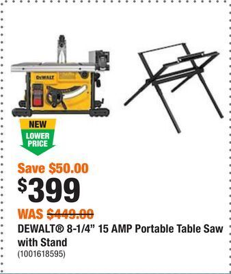 Home Depot Dewalt® 8-1/4 15 amp portable table saw with stand offer