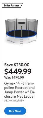 Walmart Gymax 14 ft trampoline recreational jump power w/ enclosure net ladder offer