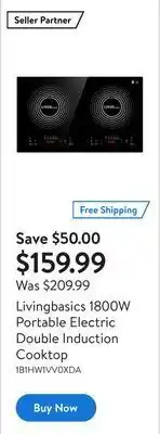 Walmart Livingbasics 1800w portable electric double induction cooktop offer