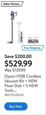 Walmart Dyson v10b cordless vacuum kit + new floor dok + 5 new tools, refurbished offer