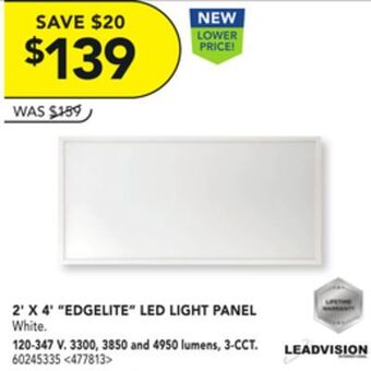 RONA Leadvision 2' x 4' edgelite led light panel offer