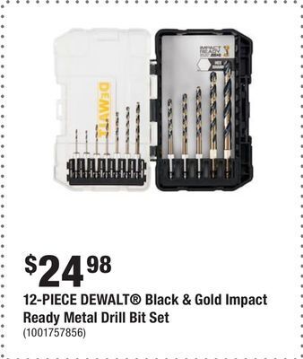 Home Depot 12-piece dewalt® black & gold impact ready metal drill bit set offer