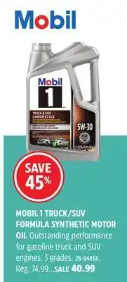Canadian Tire Mobil 1 truck/suv formula synthetic motor oil offer