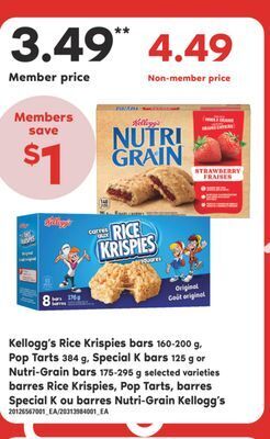 Valu-mart Barres rice krispies, pop tarts, barres special k ou barres nutri-grain kellogg's offer