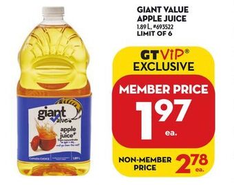 Giant Tiger Giant value apple juice offer