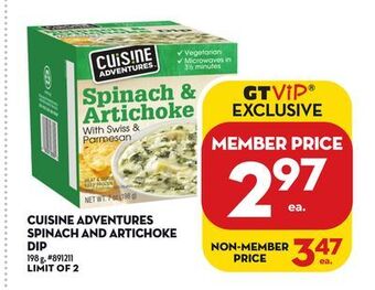 Giant Tiger Cuisine adventures spinach and artichoke dip offer