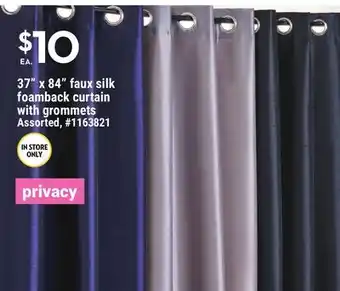 Giant Tiger 37 x 84 faux silk foamback curtain with grommets offer