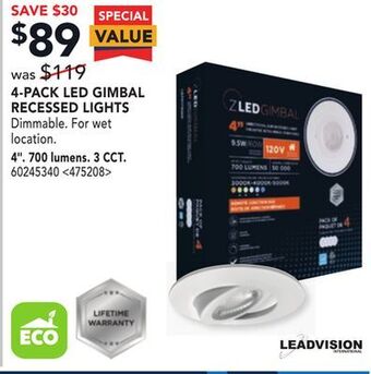RONA Leadvision 4-pack led gimbal recessed lights offer