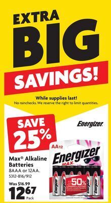 Home Hardware Max® alkaline batteries offer
