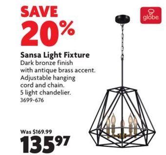 Home Hardware Sansa light fixture offer