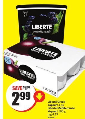 Chalo FreshCo Liberté greek yogourt 4 pk liberté méditerranée yogourt 500 g offer
