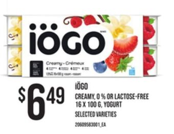 Zehrs Markets Iögo creamy, 0 % or lactose-free 16 x 100 g, yogurt offer