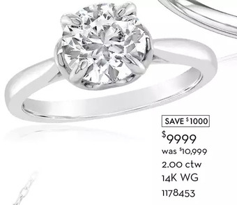 Charm Diamond 14k white gold lab grown 2.00ct diamond solitaire ring offer