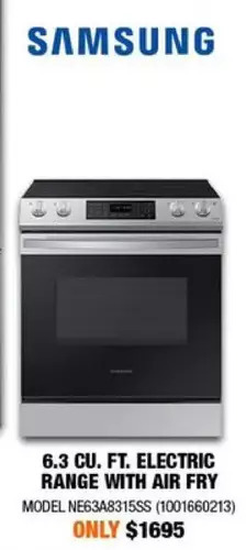 Home Depot Samsung 6.3 cu. ft. electric range with air fry offer