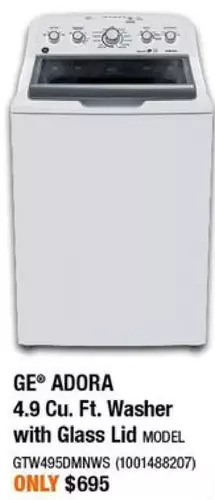 Home Depot Ge adora 4.9 cu. ft. washer with glass lid offer