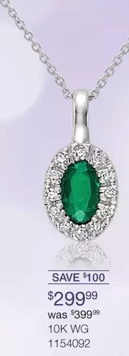 Charm Diamond 10k white gold emerald and diamond halo pendant offer