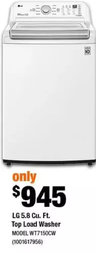 Home Depot Lg 5.8 cu. ft. top load washer offer