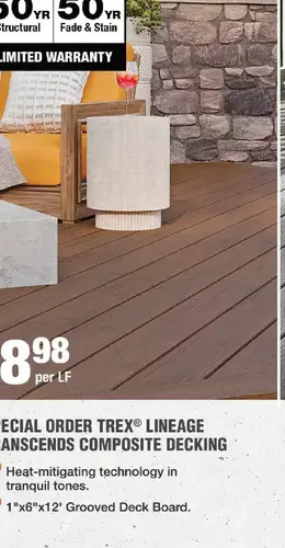 Home Depot Special order trex lineage transcends composite decking offer