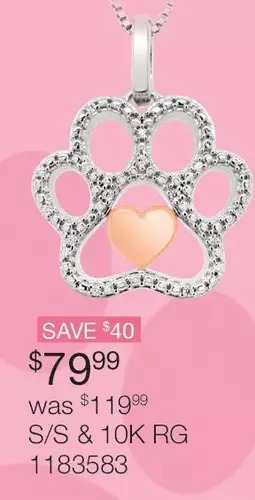Charm Diamond S/s & 10k rg paw pendant offer