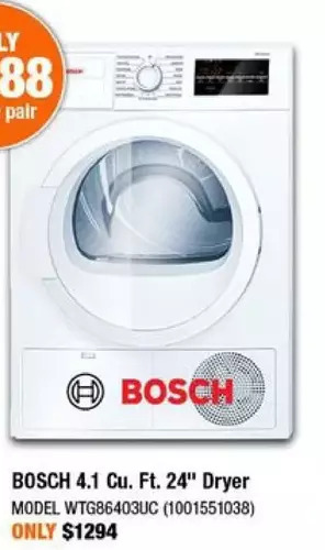 Home Depot Bosch 4.1 cu. ft. 24 dryer offer