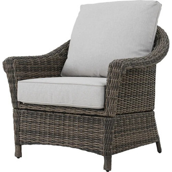Home Depot Chasewood all-weather wicker patio stationary lounge chair with biscuit tan cushions offer