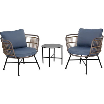 Home Depot Shiloh valley 3-piece steel outdoor patio bistro set with blue cushions offer