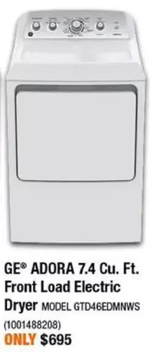 Home Depot Ge adora 7.4 cu. ft. front load electric dryer offer