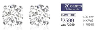 Charm Diamond 1.20 ctw 14k wg earrings offer