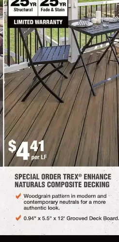 Home Depot Special order trex enhance naturals composite decking offer