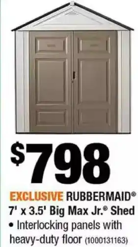 Home Depot Rubbermaid 7' x 3.5' big max jr. shed offer